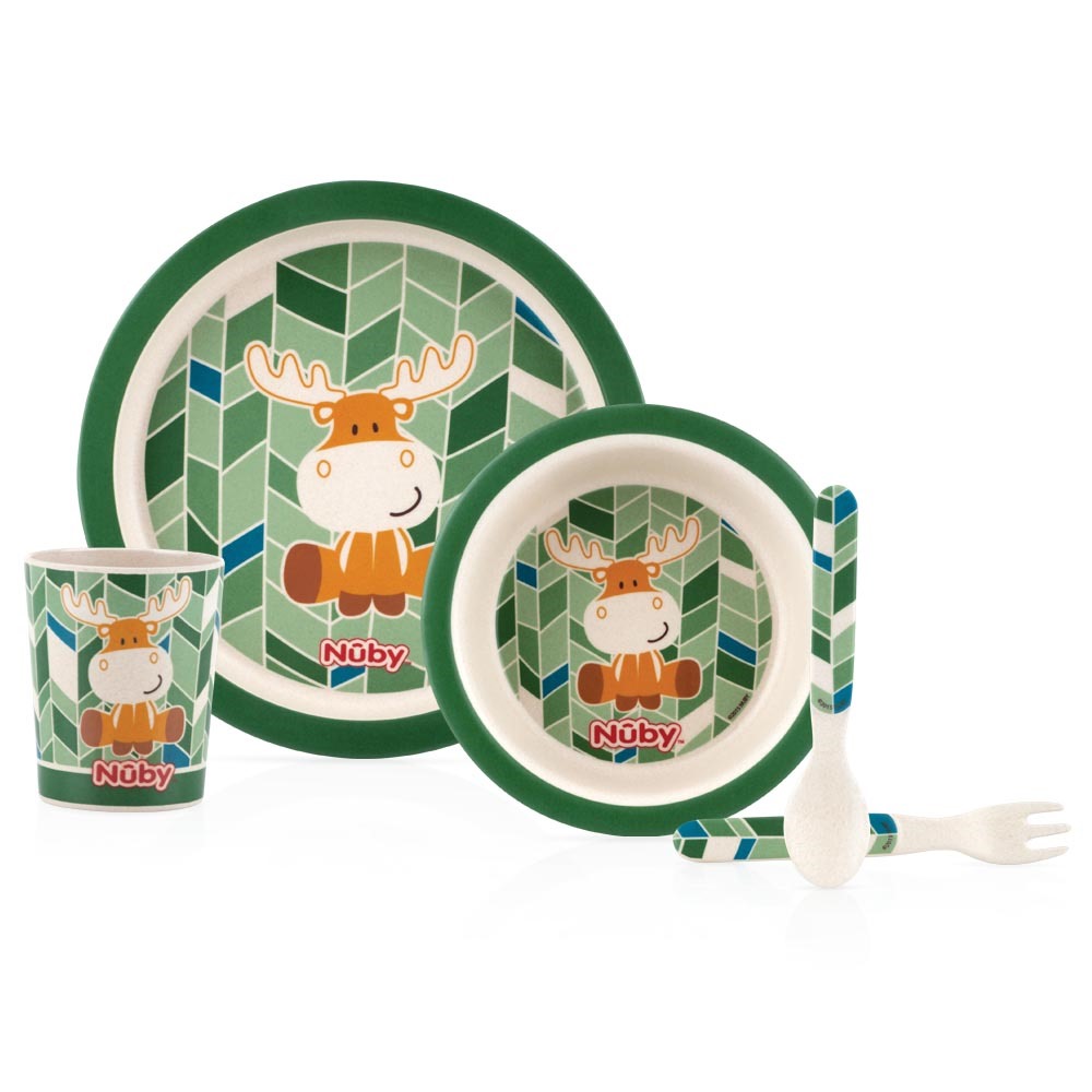 Nuby Bamboo & Maize Moose Design Green Lunch Set RRP 7.99 CLEARANCE XL 3.99